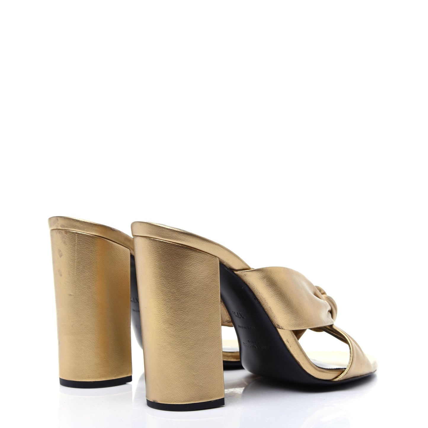 Metallic Calfskin Bianca Knotted Mule Sandals 37.5 Gold