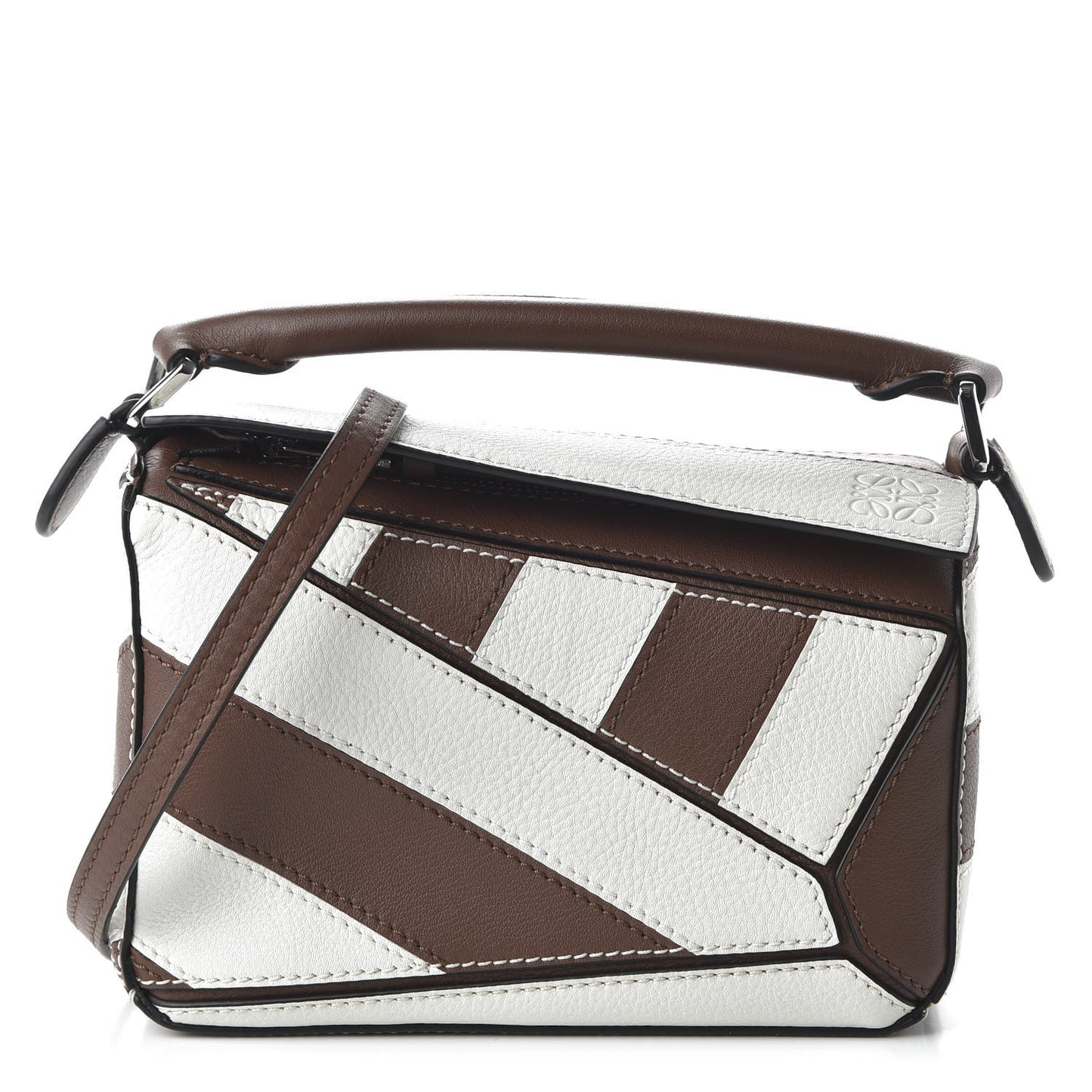 Calfskin Rugby Mini Puzzle Bag Brunette Soft White