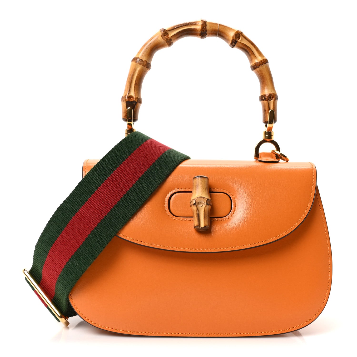 Gucci Boarded Dyana Lux Calfskin Web Small Bamboo 1947 Top Handle Bag Marigold Yellow 1 of 9