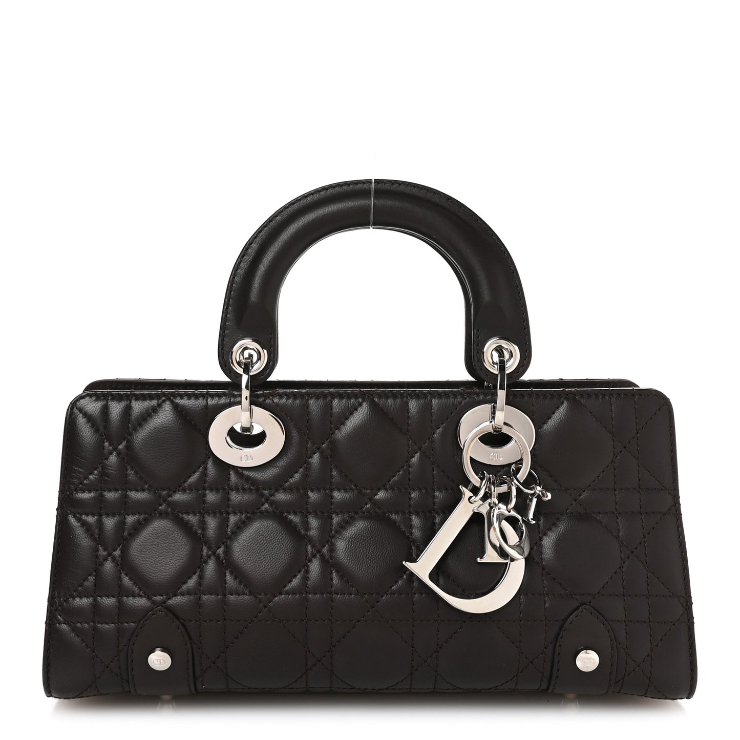 Lambskin Cannage Stitched Small East West Lady Dior Marron Fonce