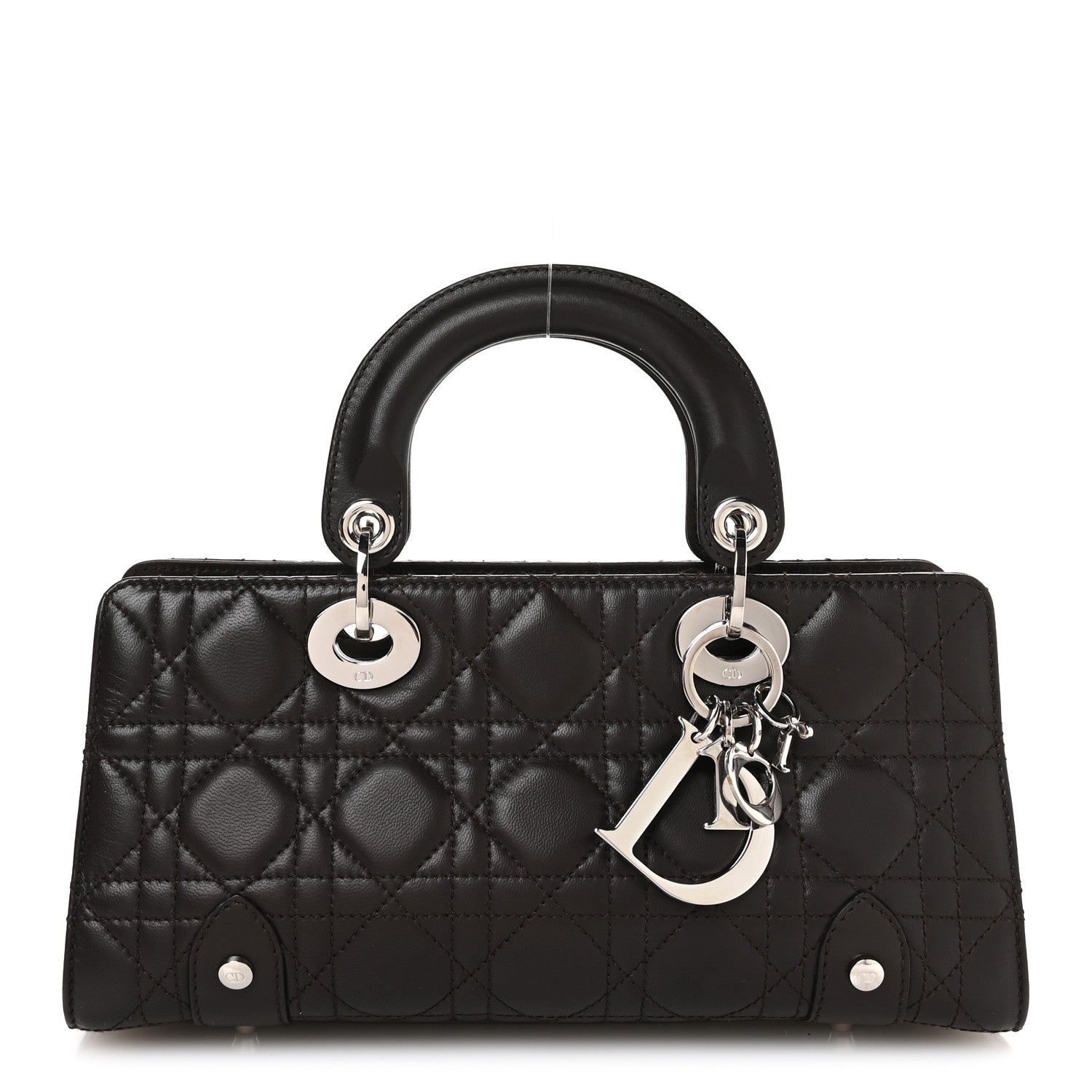 Christian Dior Lambskin Cannage Stitched Small East West Lady Dior Marron Fonce 1 of 11
