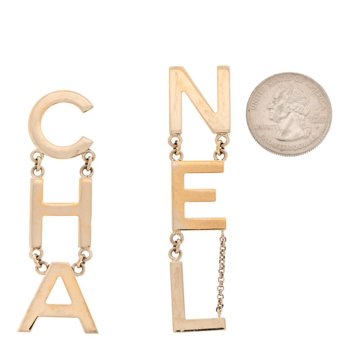Chanel Metal Cha-Nel Logo Drop Earrings Gold 2 of 4