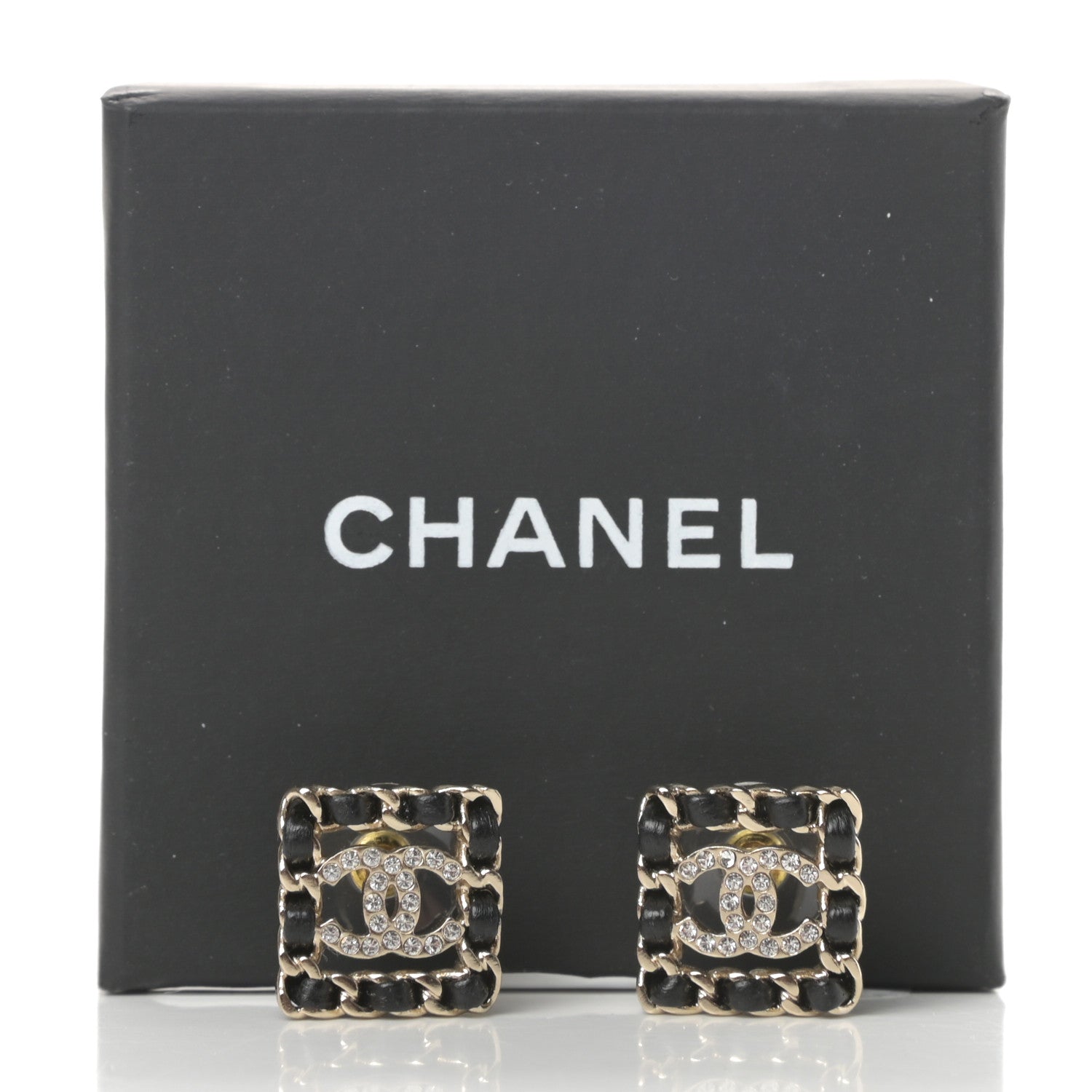 Chanel Crystal Lambskin Chain Sergeant Chanel Stud Earrings Black Gold 5 of 5