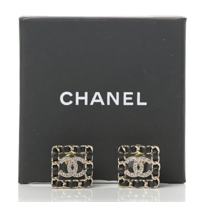 Chanel Crystal Lambskin Chain Sergeant Chanel Stud Earrings Black Gold 5 of 5