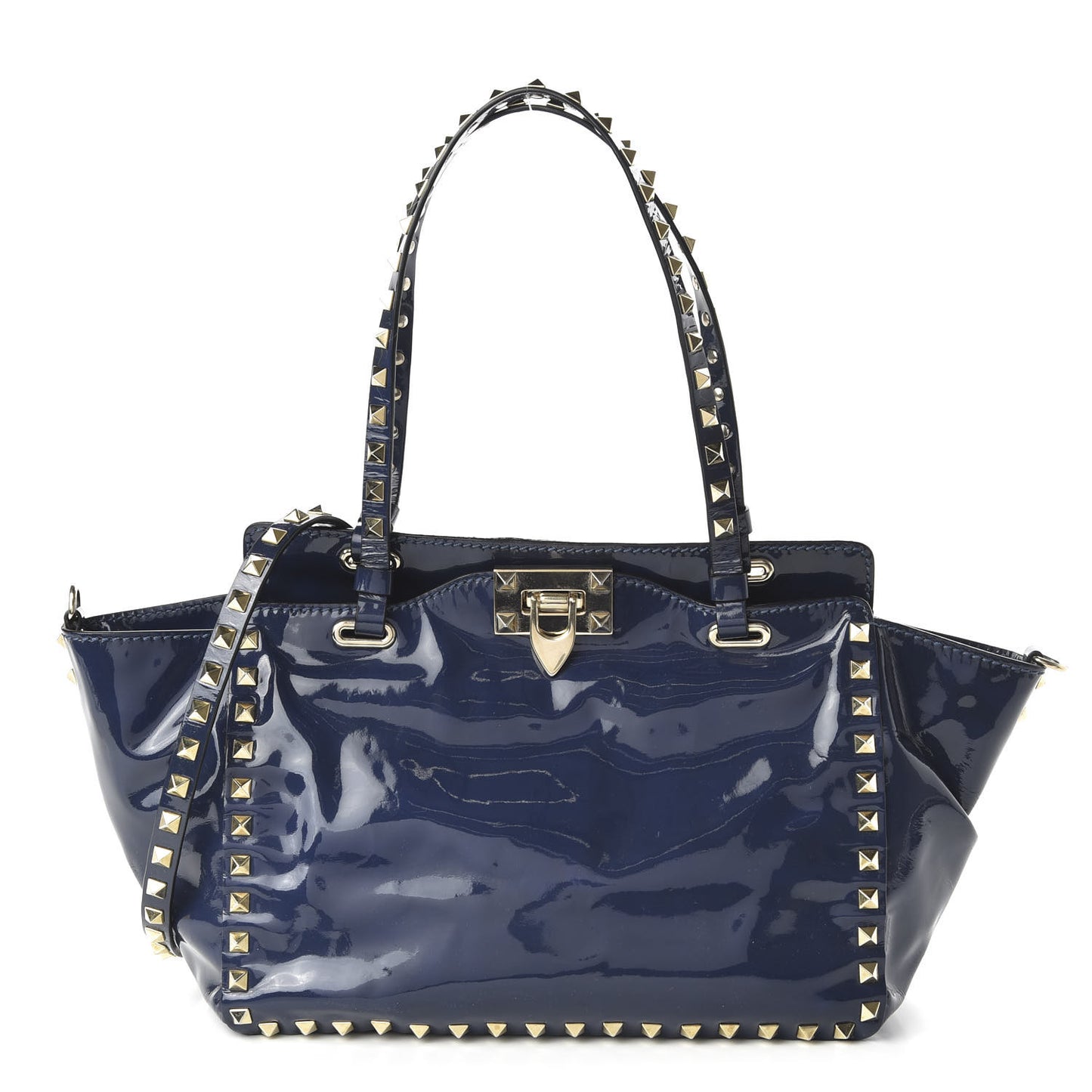 Patent Small Rockstud Tote Navy