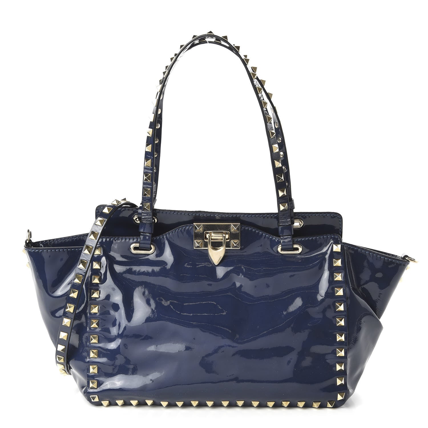 Valentino Garavani Patent Small Rockstud Tote Navy 1 of 10