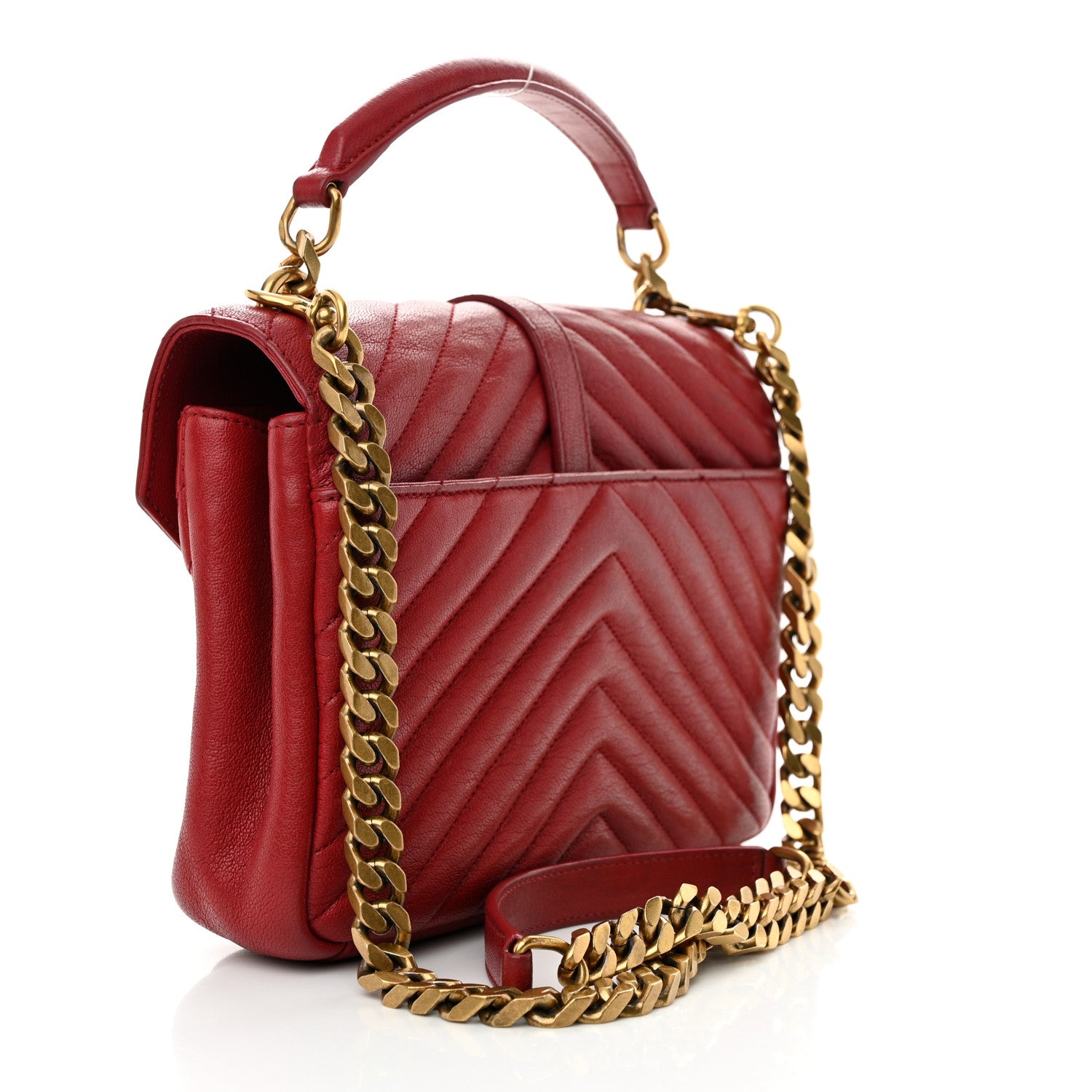 Saint Laurent Sheepskin Matelasse Chevron Monogram Medium College Bag Rouge 3 of 11