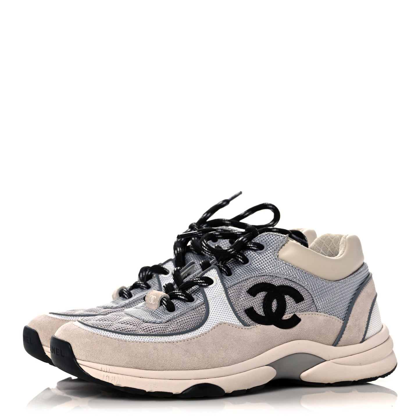 Mesh Suede Calfskin Grained Calfskin Womens CC Sneakers 37 Grey White Pink