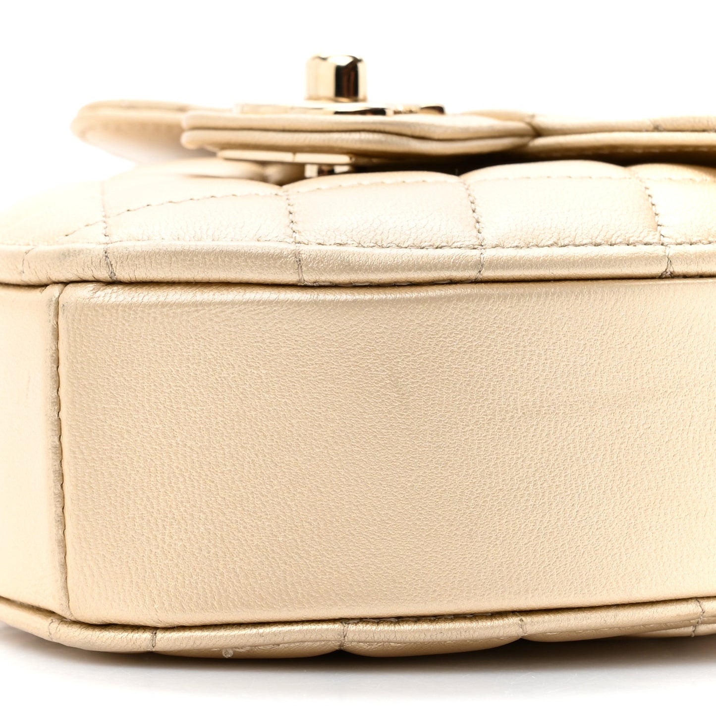 Metallic Lambskin Quilted CC In Love Heart Clutch With Chain Gold