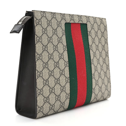Gucci GG Supreme Monogram Selleria Calfskin Web New Web Cosmetic Case Beige Ebony Cocoa 3 of 9