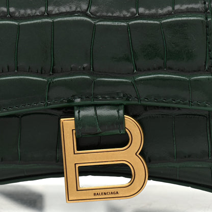 Balenciaga Shiny Calfskin Crocodile Embossed Hourglass Top Handle Bag XS Forest Green 9 of 14