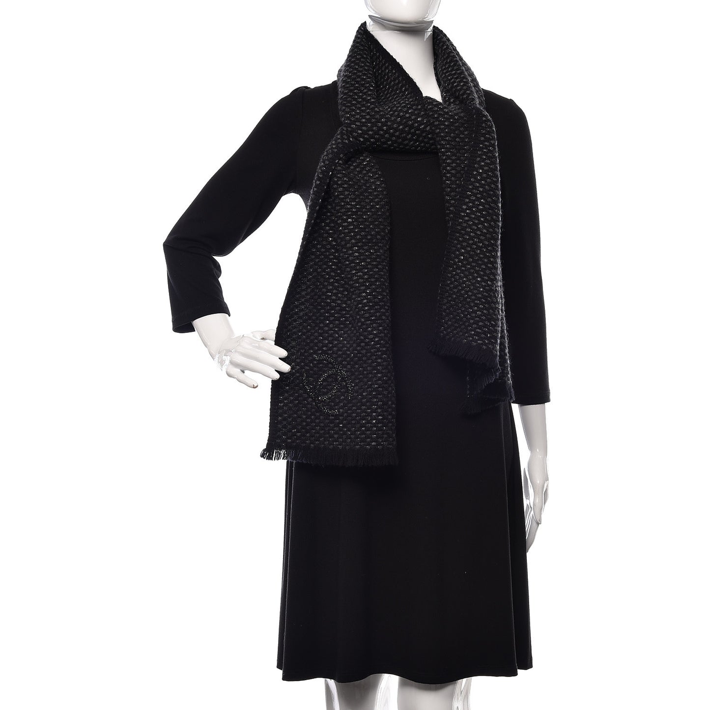 Cashmere CC Woven Scarf Black Grey