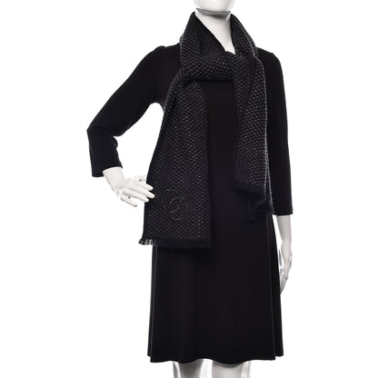 Chanel Cashmere CC Woven Scarf Black Grey 2 of 4