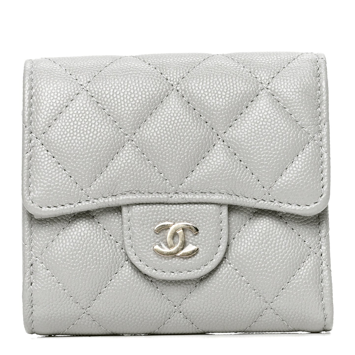 Caviar Quilted Compact Flap Wallet Grey