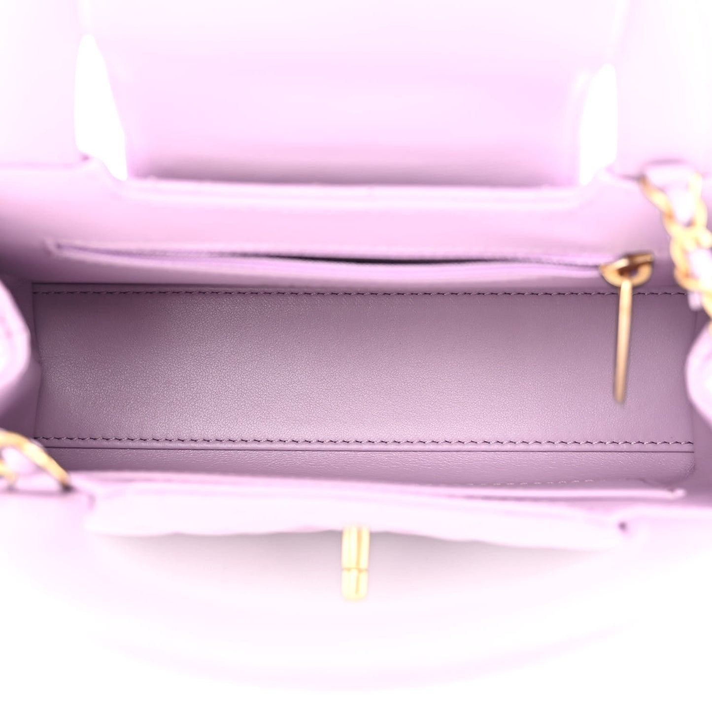 Shiny Aged Calfskin Quilted Nano Kelly Shopper Lilac