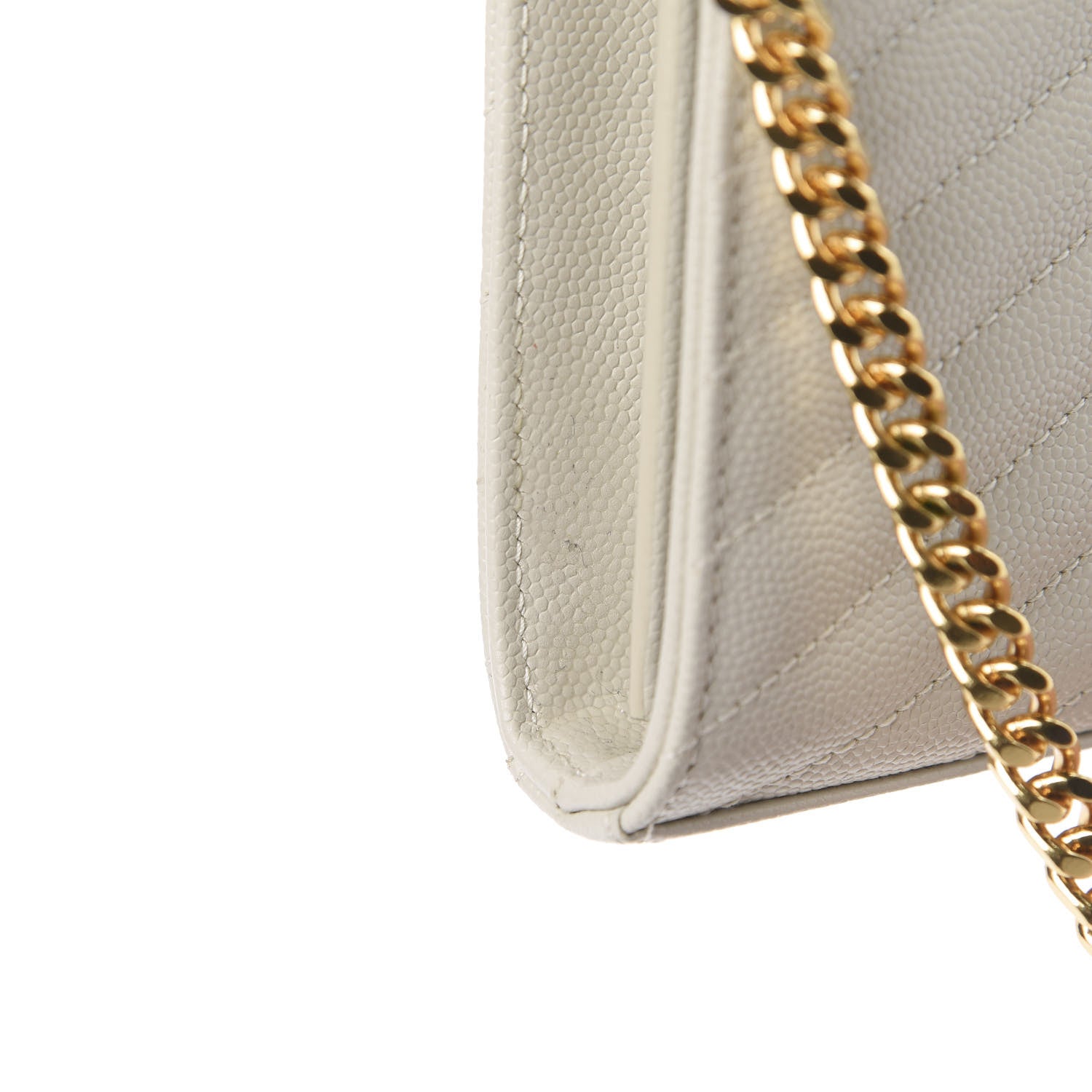 Saint Laurent Grain De Poudre Matelasse Chevron Monogram Chain Wallet Crema Soft 11 of 12