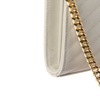 Saint Laurent Grain De Poudre Matelasse Chevron Monogram Chain Wallet Crema Soft 11 of 12
