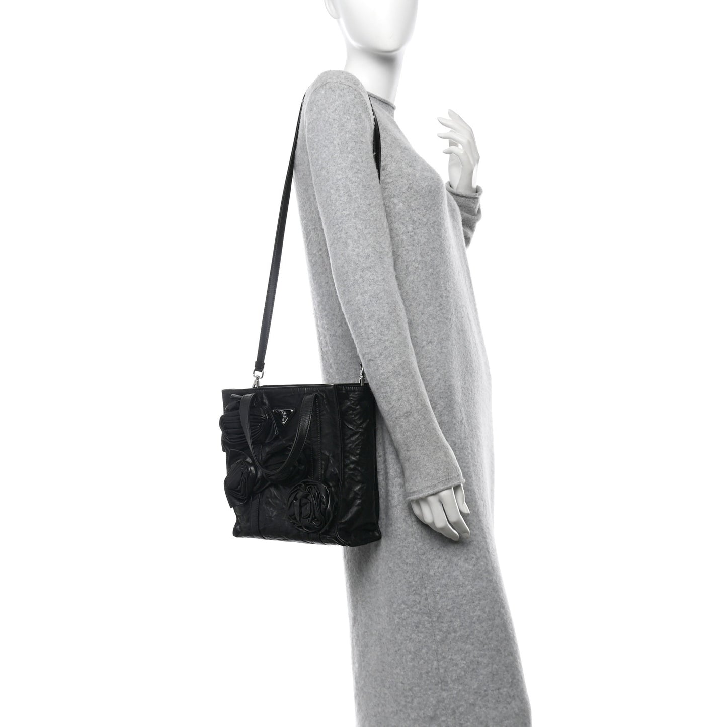 Nappa Antique Rosette Flower Mini Tote Bag Black