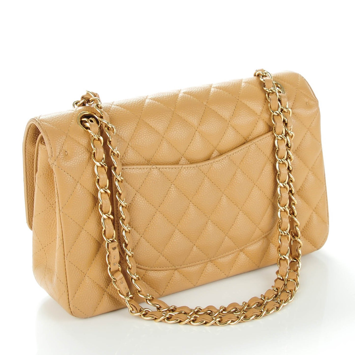 Caviar Quilted Medium Double Flap Beige