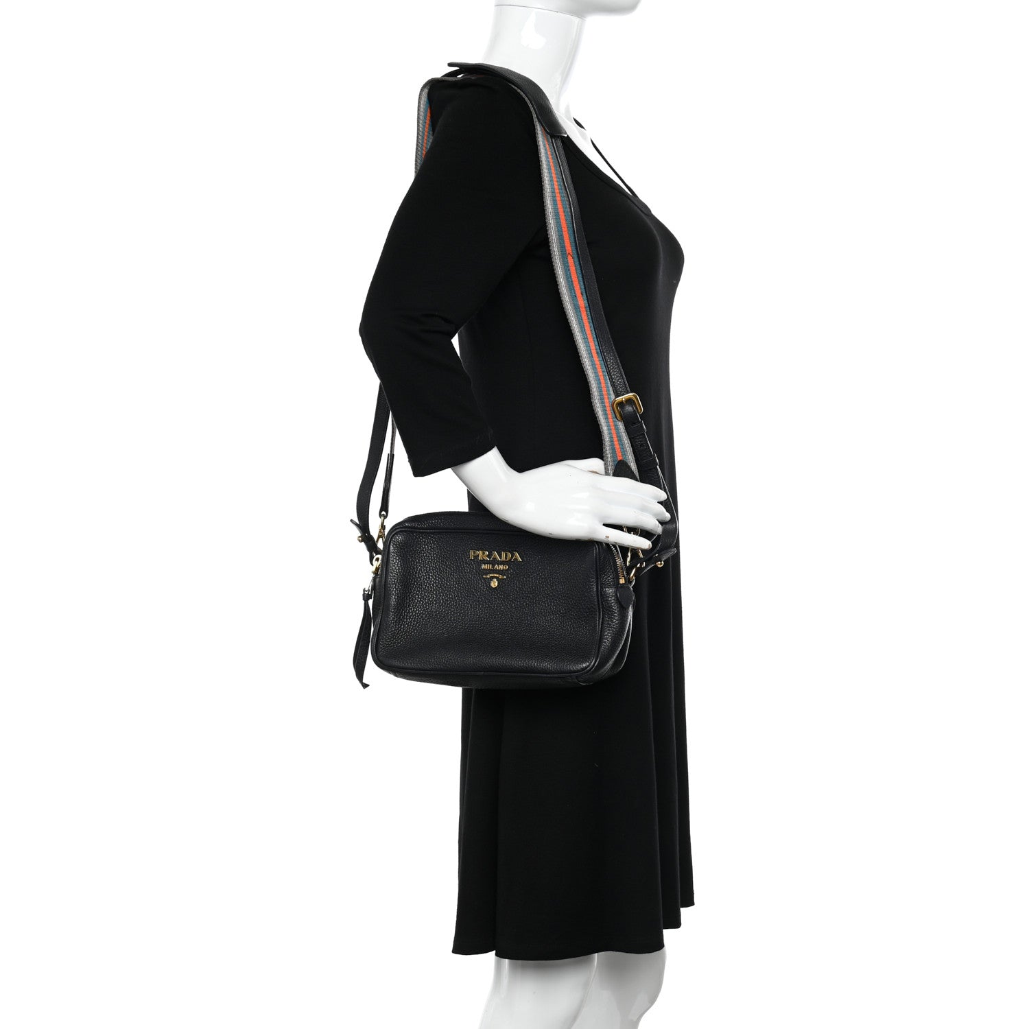 Prada Vitello Daino Medium Double Zip Shoulder Bag Black 2 of 10