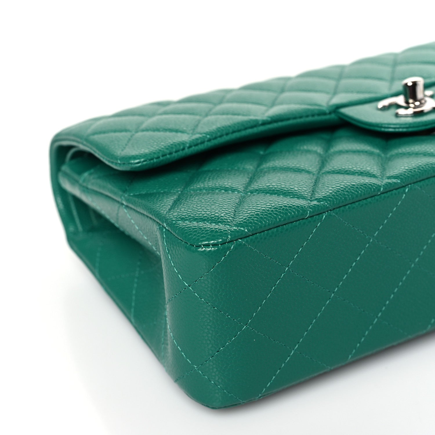 Chanel Caviar Quilted Medium Double Flap Green 8 of 10