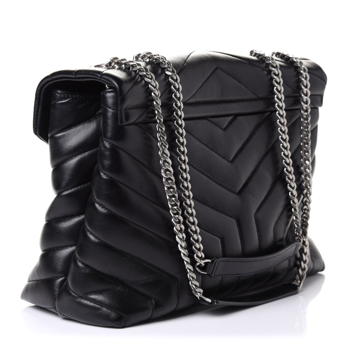 Calfskin Y Quilted Monogram Medium Loulou Chain Satchel Black