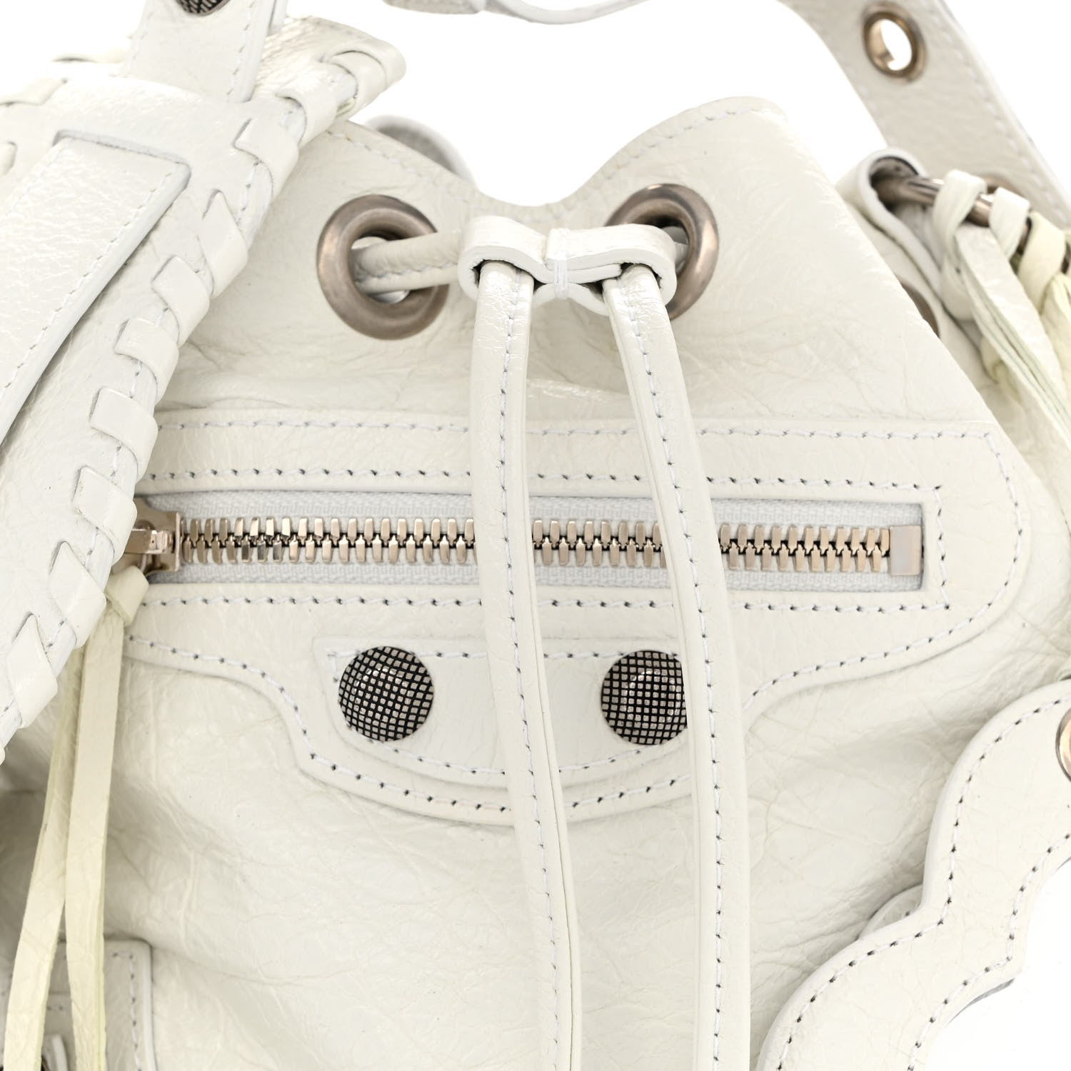 Balenciaga Agneau Arena Le Cagole Bucket Bag XS Optic White 8 of 13