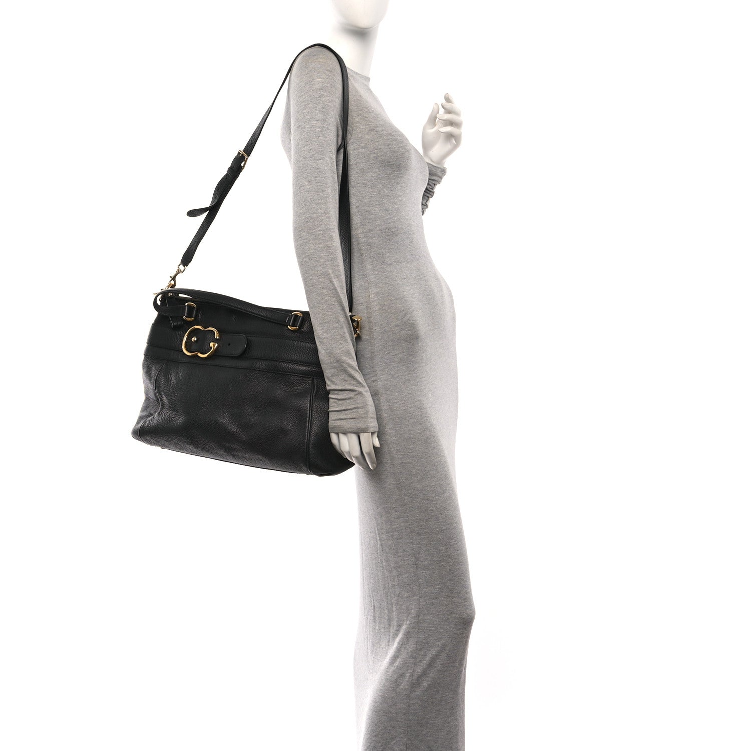 Gucci Pebbled Calfskin Ride Medium Top Handle Bag Black 2 of 10