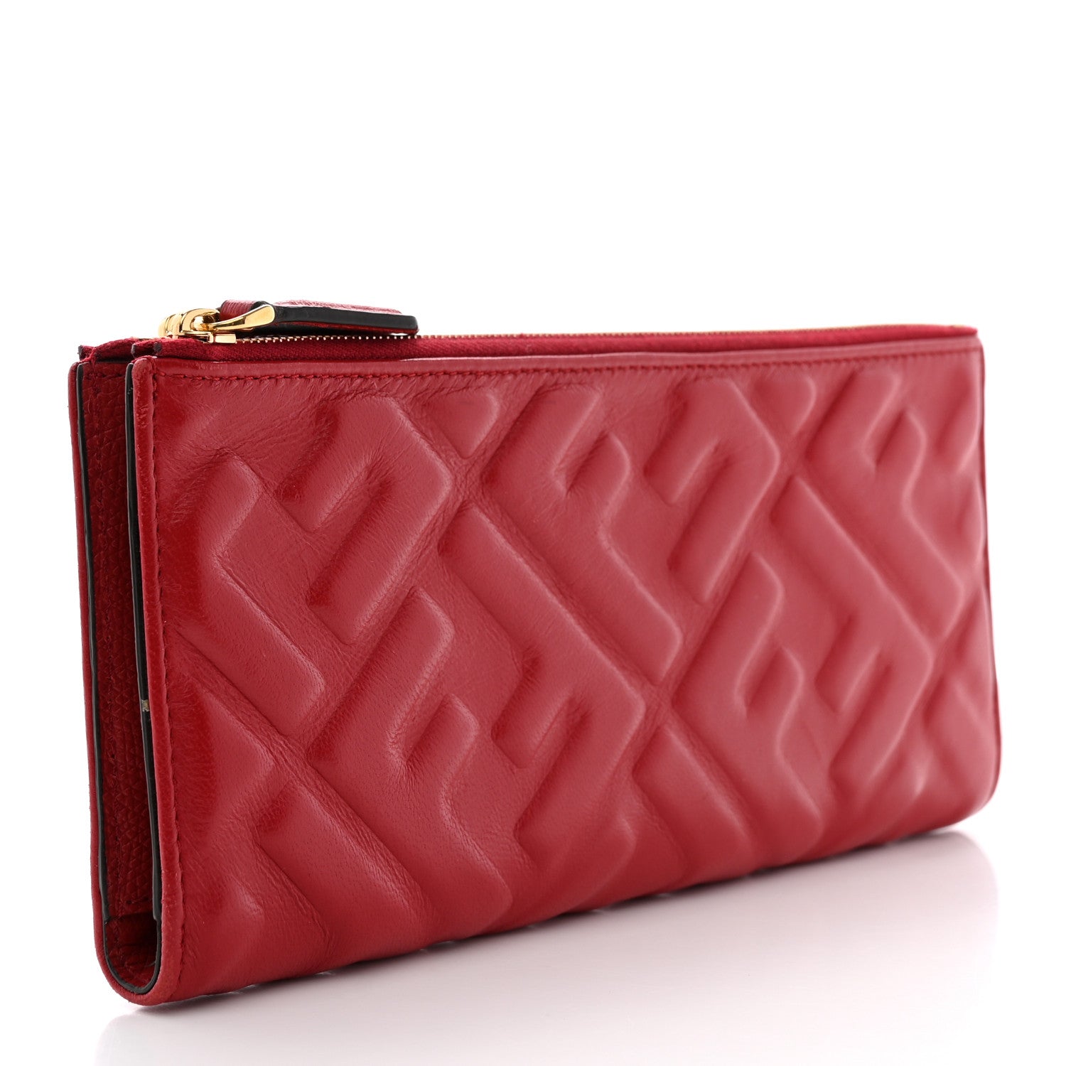 Fendi Nappa FF 1974 Embossed Zip Pouch Wallet Fragola 3 of 12