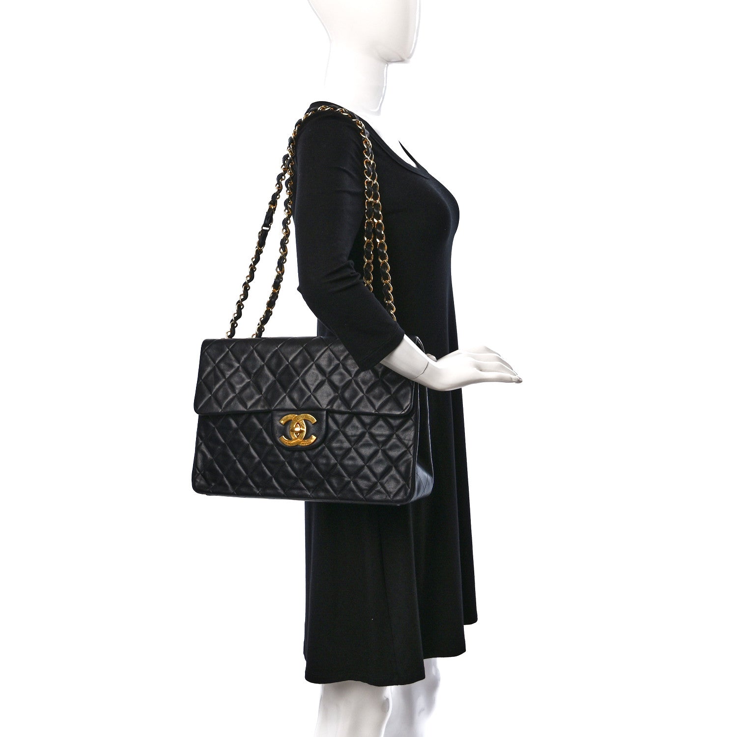 Chanel Lambskin Quilted XL Jumbo Single Flap Black 2 of 14