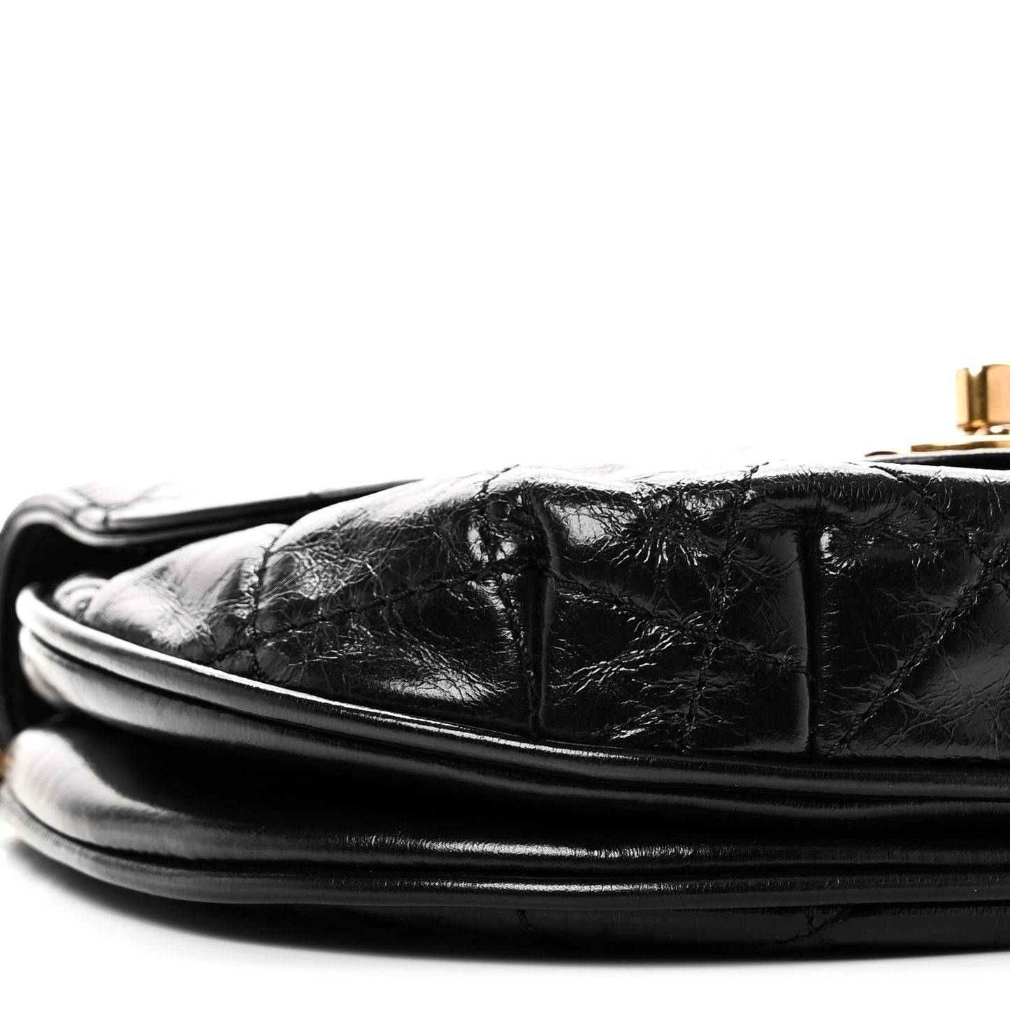 Glazed Calfskin Quilted Small Bubble CC Flap Black