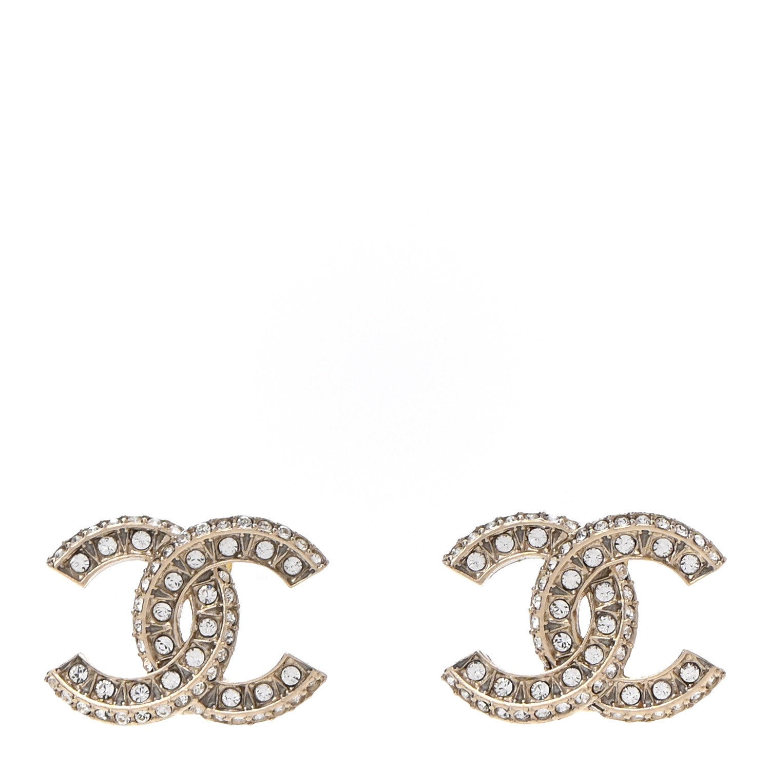 Chanel Crystal Timeless CC Earrings Light Gold 1 of 5