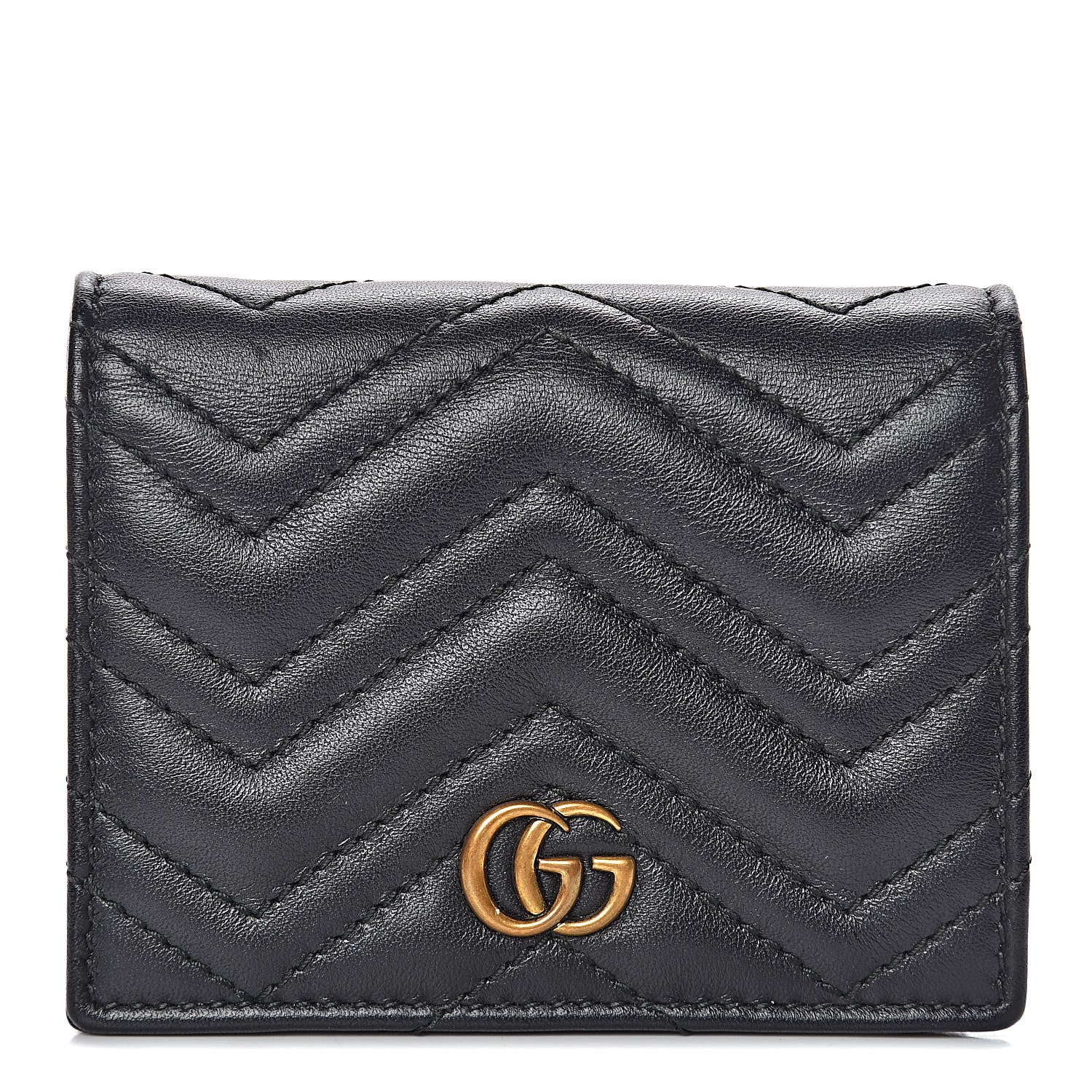 Gucci Calfskin Matelasse GG Marmont Card Case Wallet Black 1 of 8