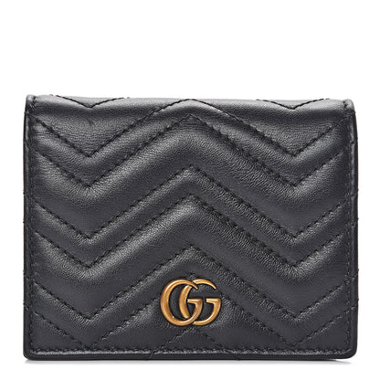 Gucci Calfskin Matelasse GG Marmont Card Case Wallet Black 1 of 8