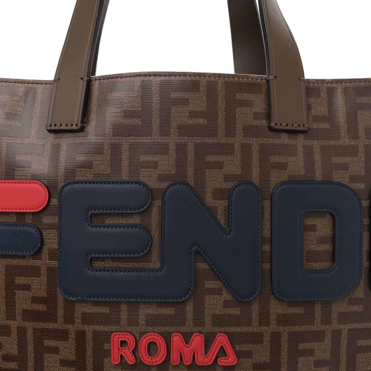 X FILA Glazed Fabric FF 1974 Mania Shopping Tote Bag Mogano Panna Blueberry