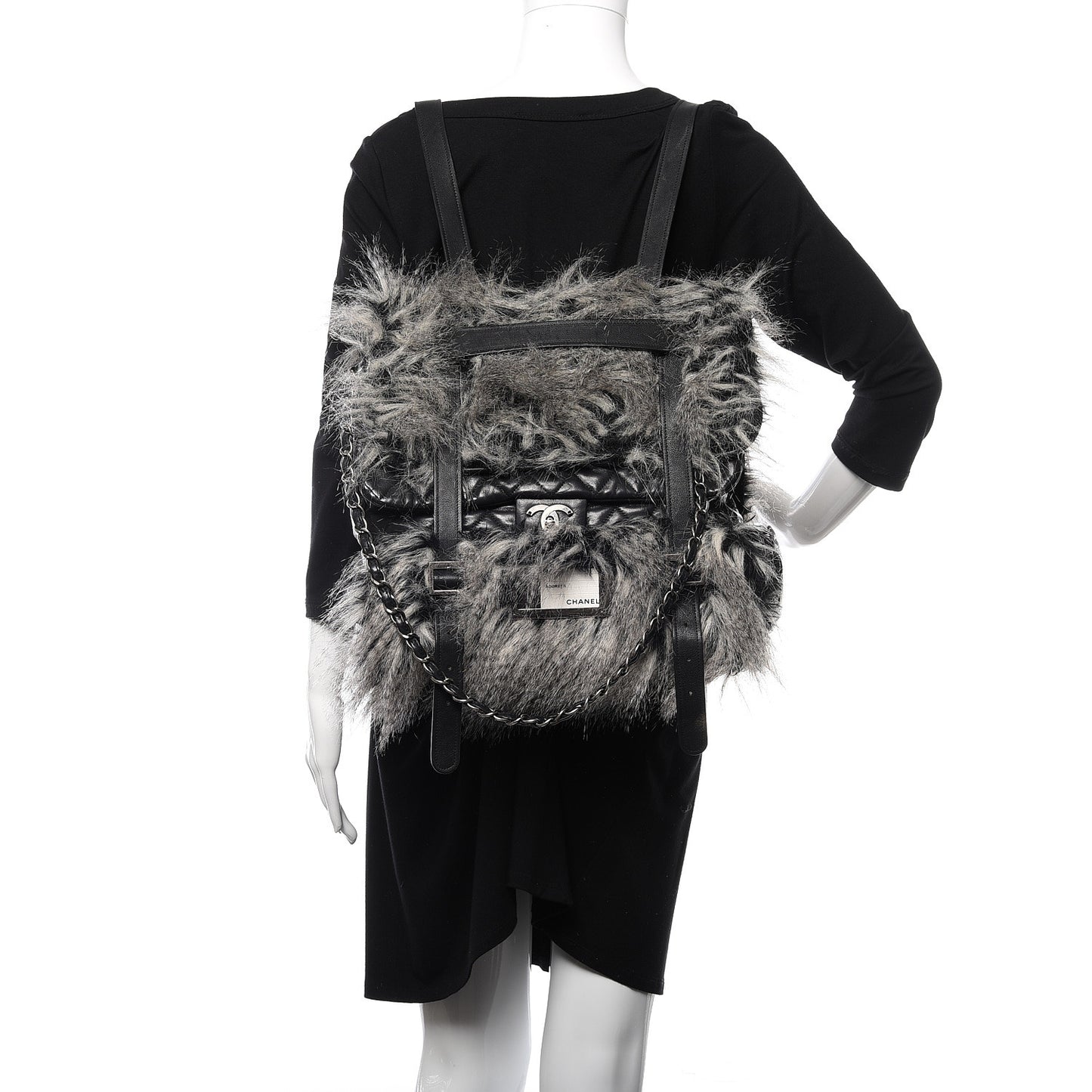 Iridescent Calfskin Fantasy Fur Backpack Grey
