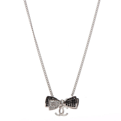 Chanel Crystal CC Bow Necklace Silver Black 1 of 6
