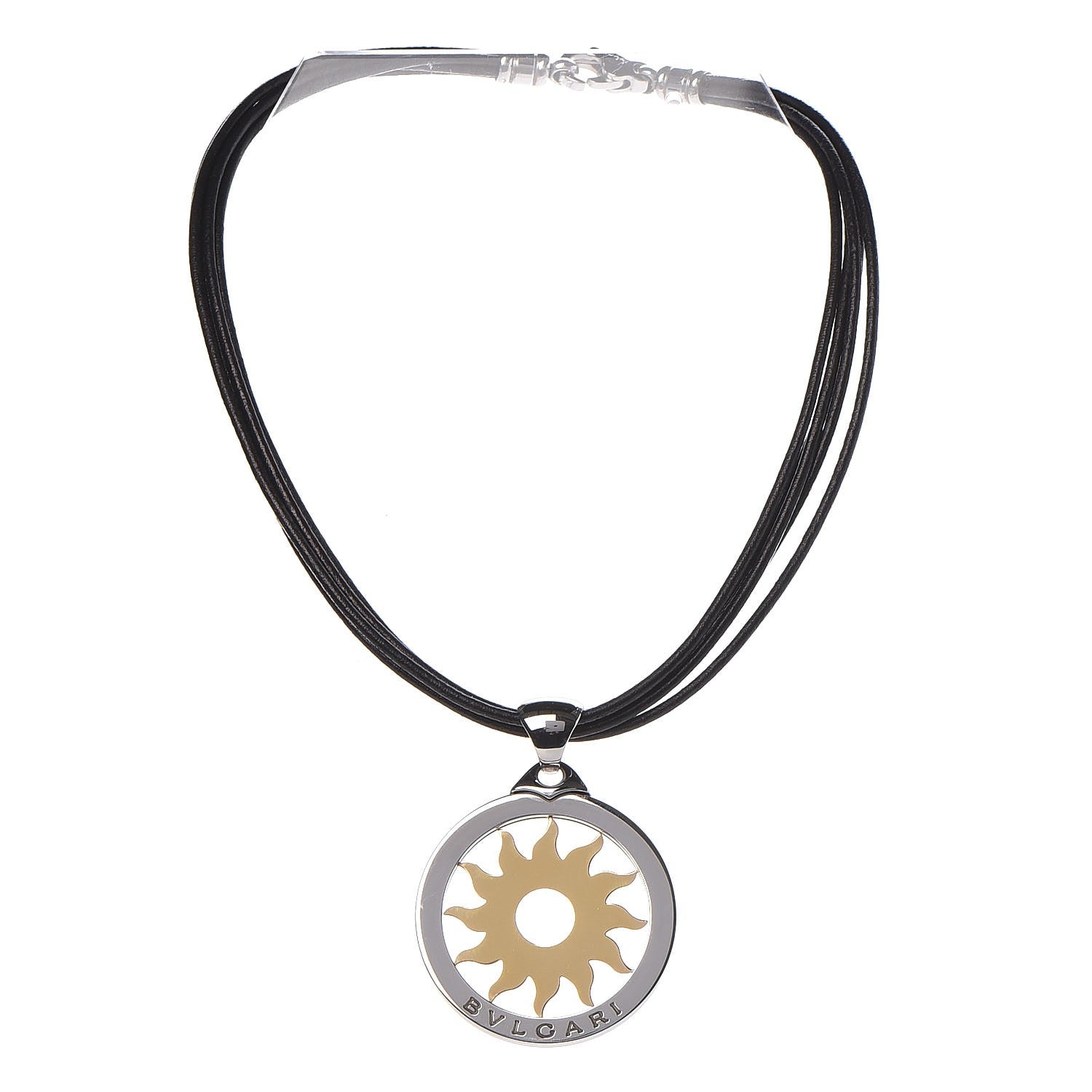 Bulgari 18K Yellow Gold Stainless Steel Tondo Sun Pendant Necklace 3 of 6
