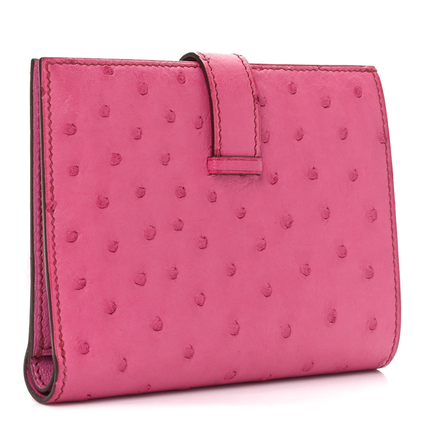 Hermes Ostrich Bearn Compact Wallet Fuchsia 3 of 6