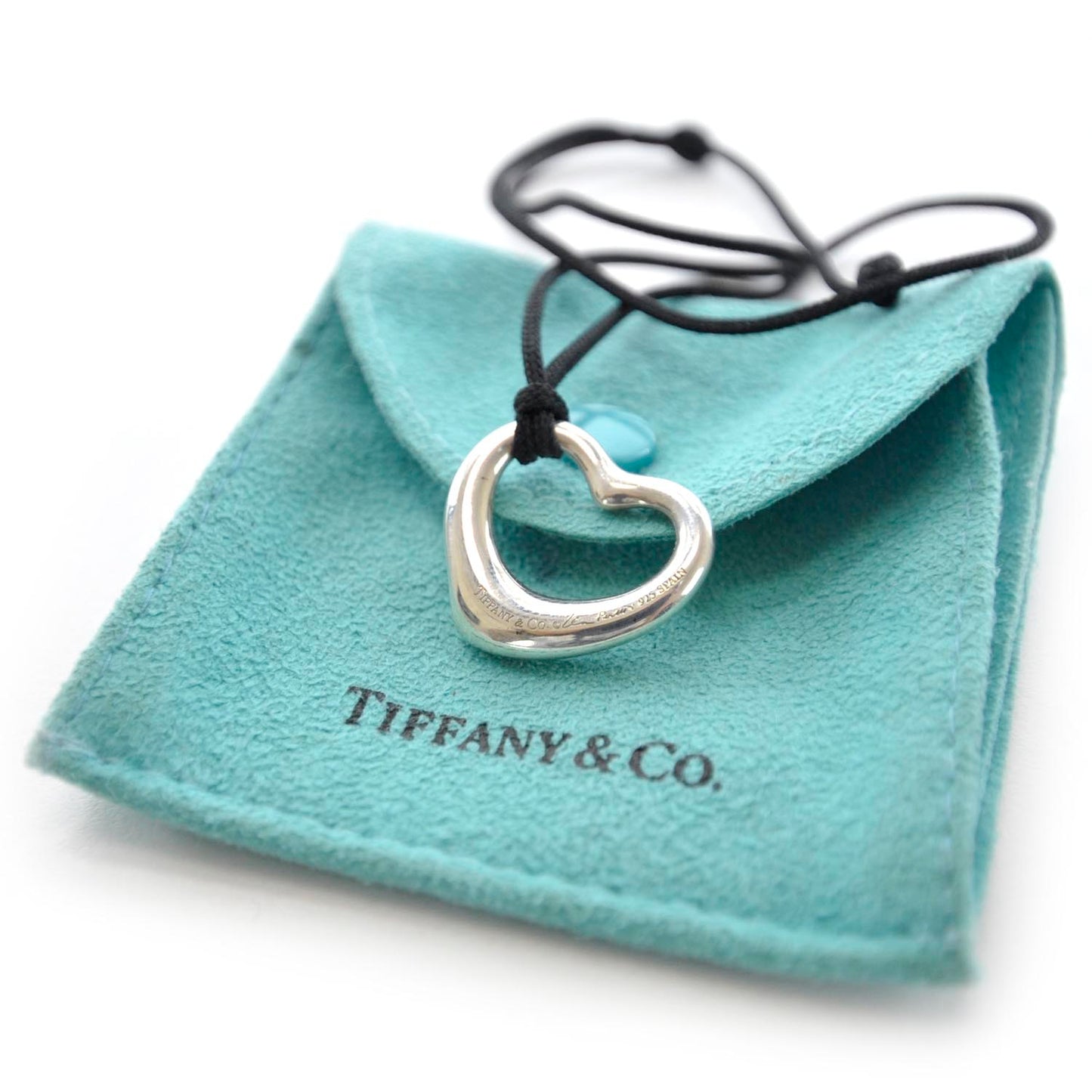 Sterling Silver 36mm Elsa Peretti Open Heart Pendant Cord Necklace