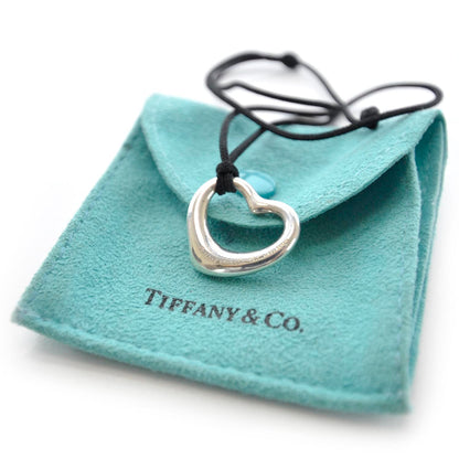 Tiffany Sterling Silver 36mm Elsa Peretti Open Heart Pendant Cord Necklace 2 of 2