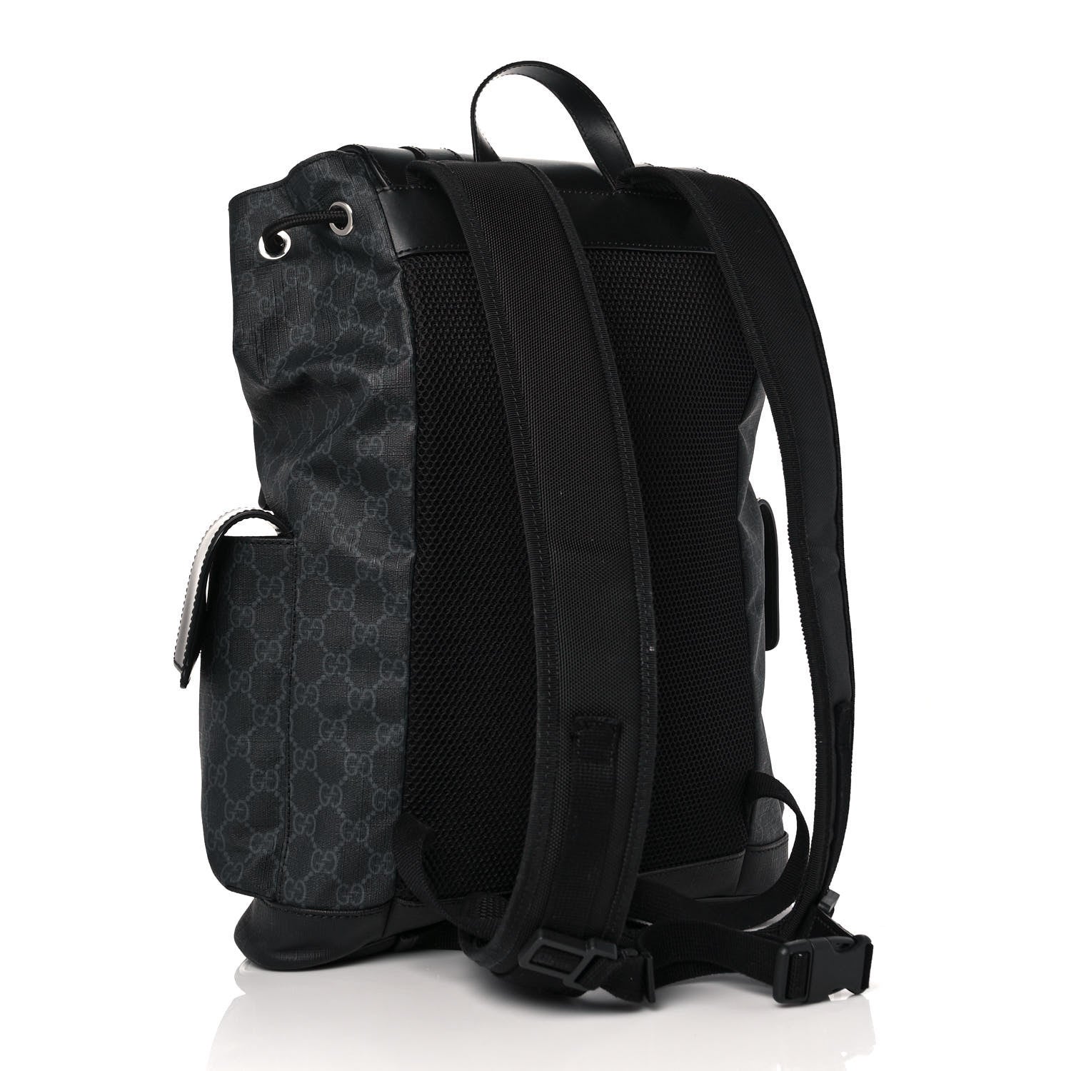 Gucci Soft GG Supreme Monogram Appia Calfskin Web Double Buckle Backpack Black 3 of 9