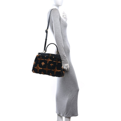 Fendi Mink Velvet Vitello Seta Inlaid Medium Peekaboo Iconic Satchel Tobacco Moro Black 2 of 10