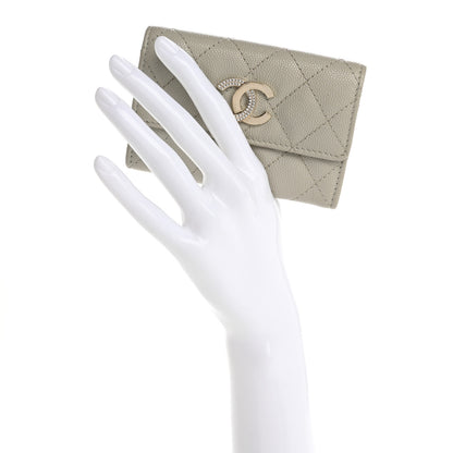 Chanel Caviar Quilted Crystal CC Flap Card Holder Light Grey 2 of 14