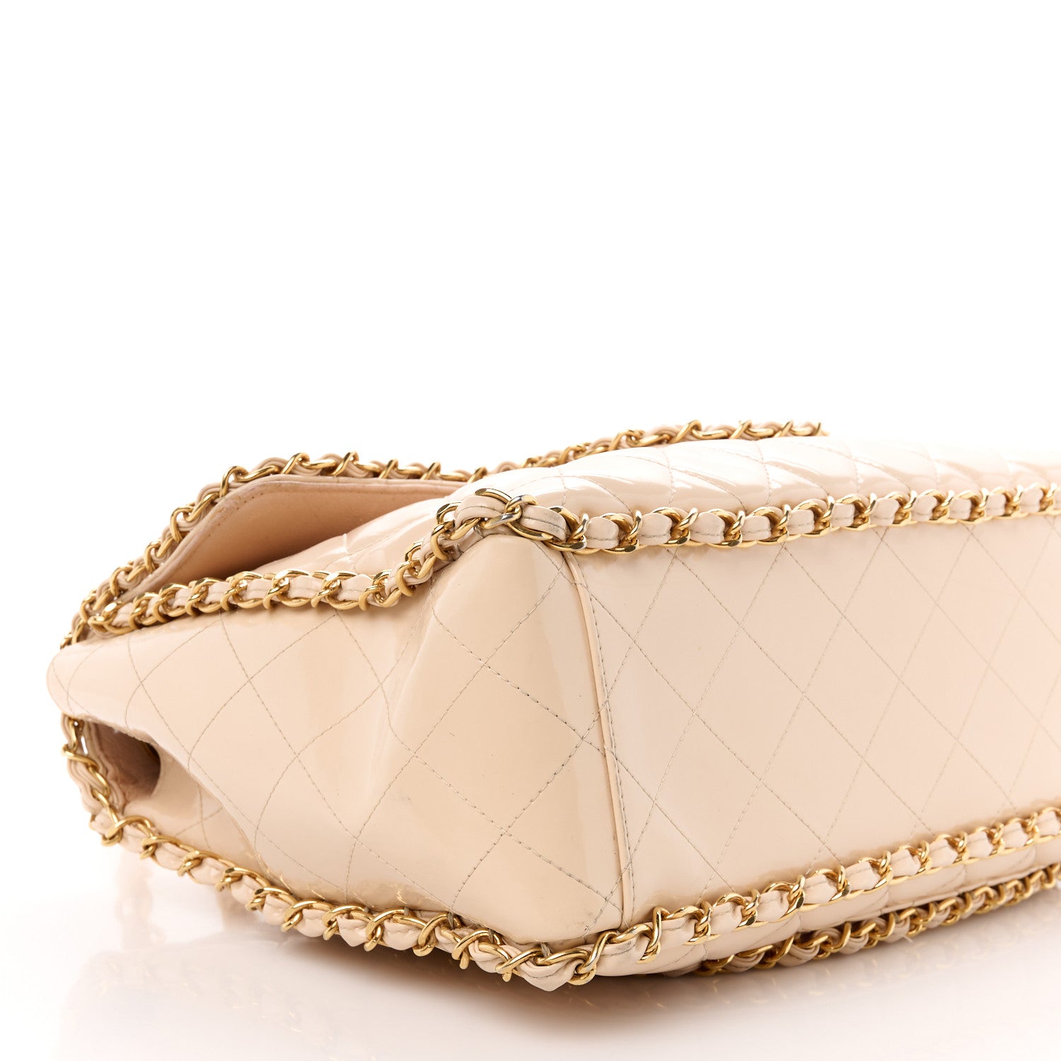 Chanel Patent Quilted Jumbo XL Chain Around Flap Beige 12 of 17