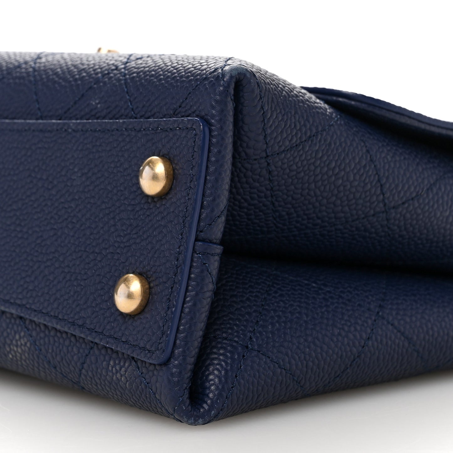 Grained Calfskin Small Stitched Flap Navy Blue