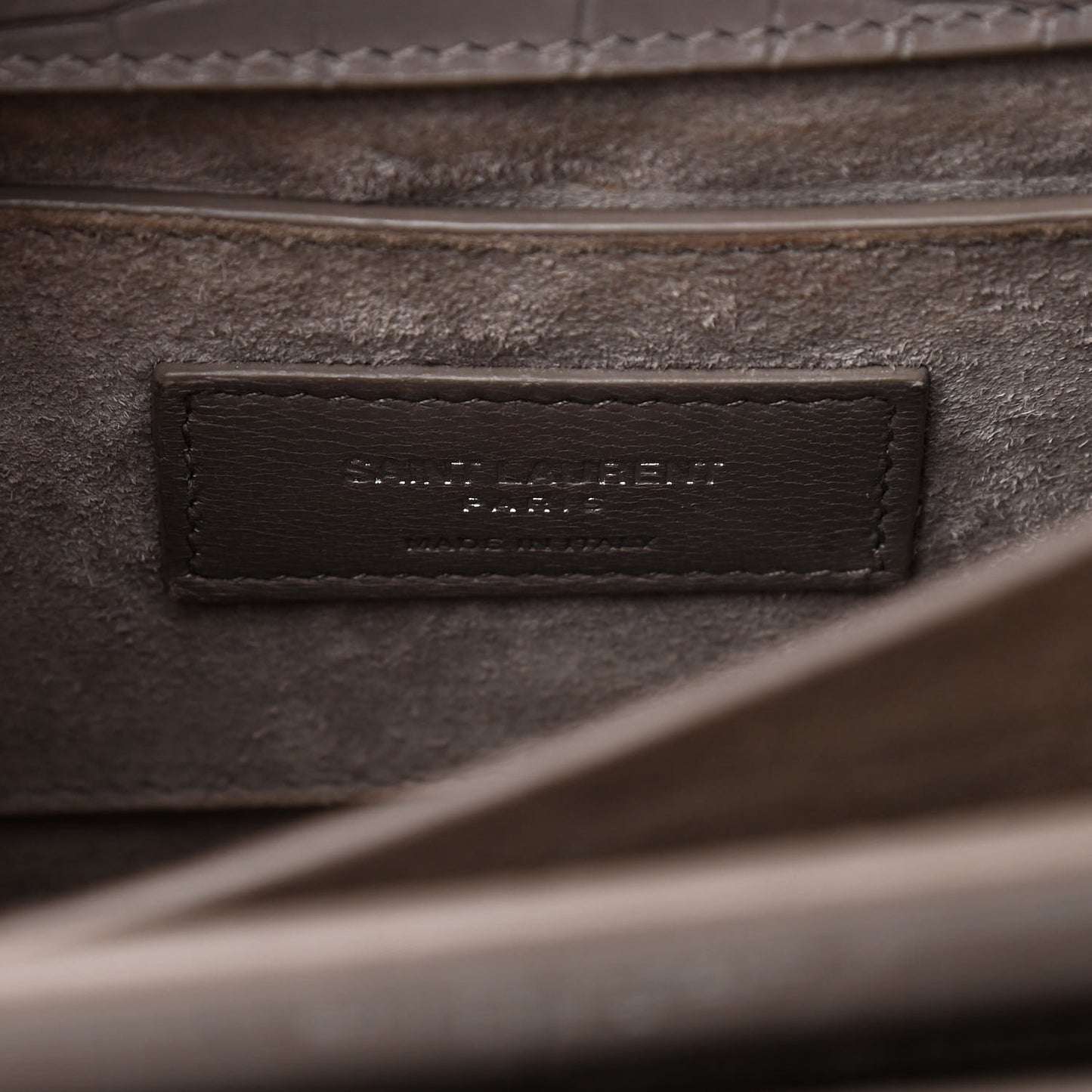 Calfskin Crocodile Embossed Medium Monogram Sunset Fog