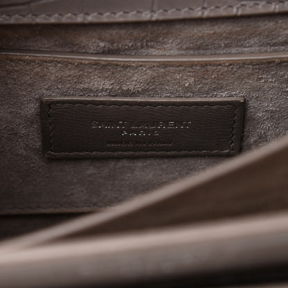Saint Laurent Calfskin Crocodile Embossed Medium Monogram Sunset Fog 6 of 9