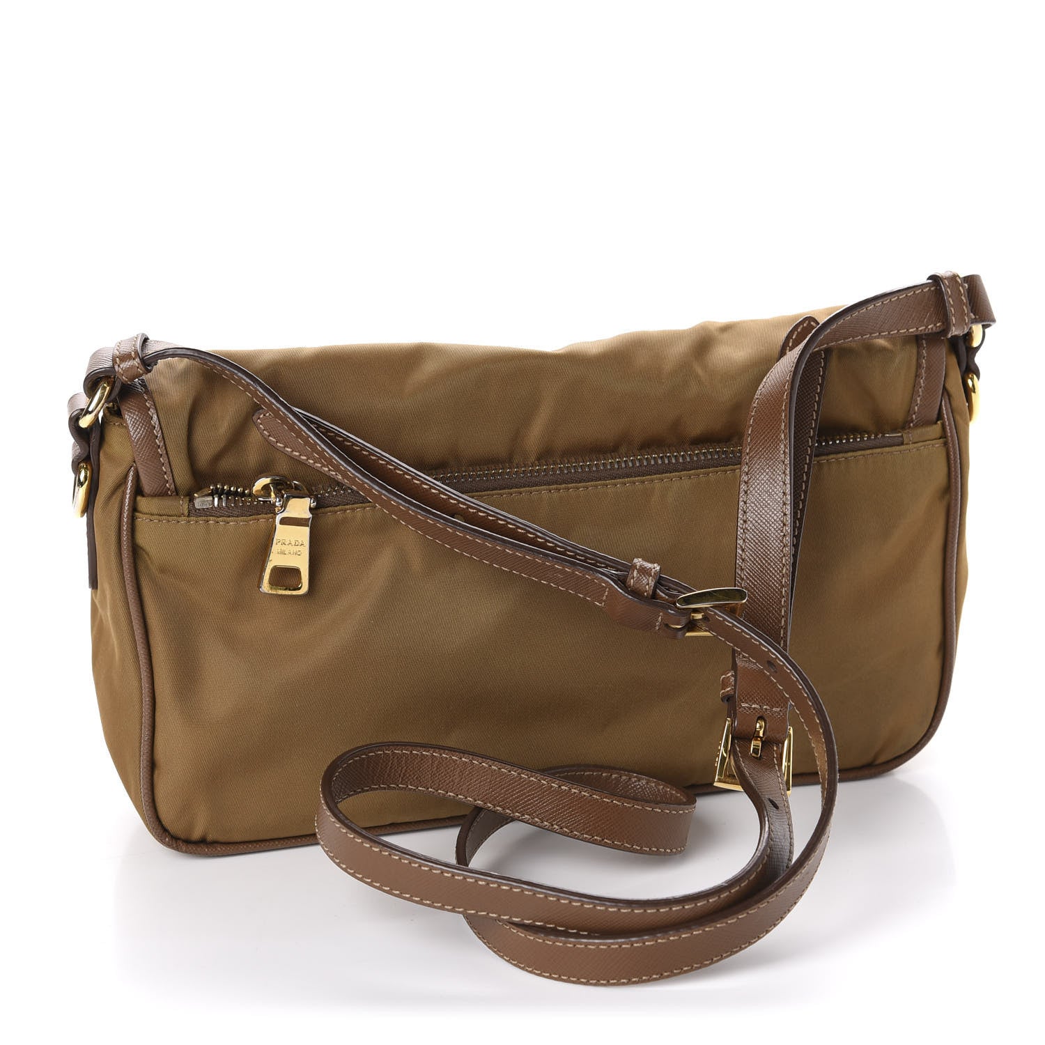 Prada Tessuto Nylon Saffiano Small Messenger Bag Tobacco 3 of 9
