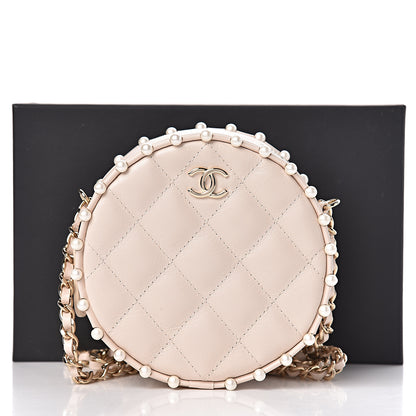 Chanel Calfskin Quilted Pearl Round Clutch With Chain White 11 of 11